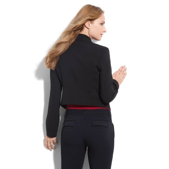 THEORY Bennira open front waterfall shawl collar cropped black jacket - Picture 5 of 7